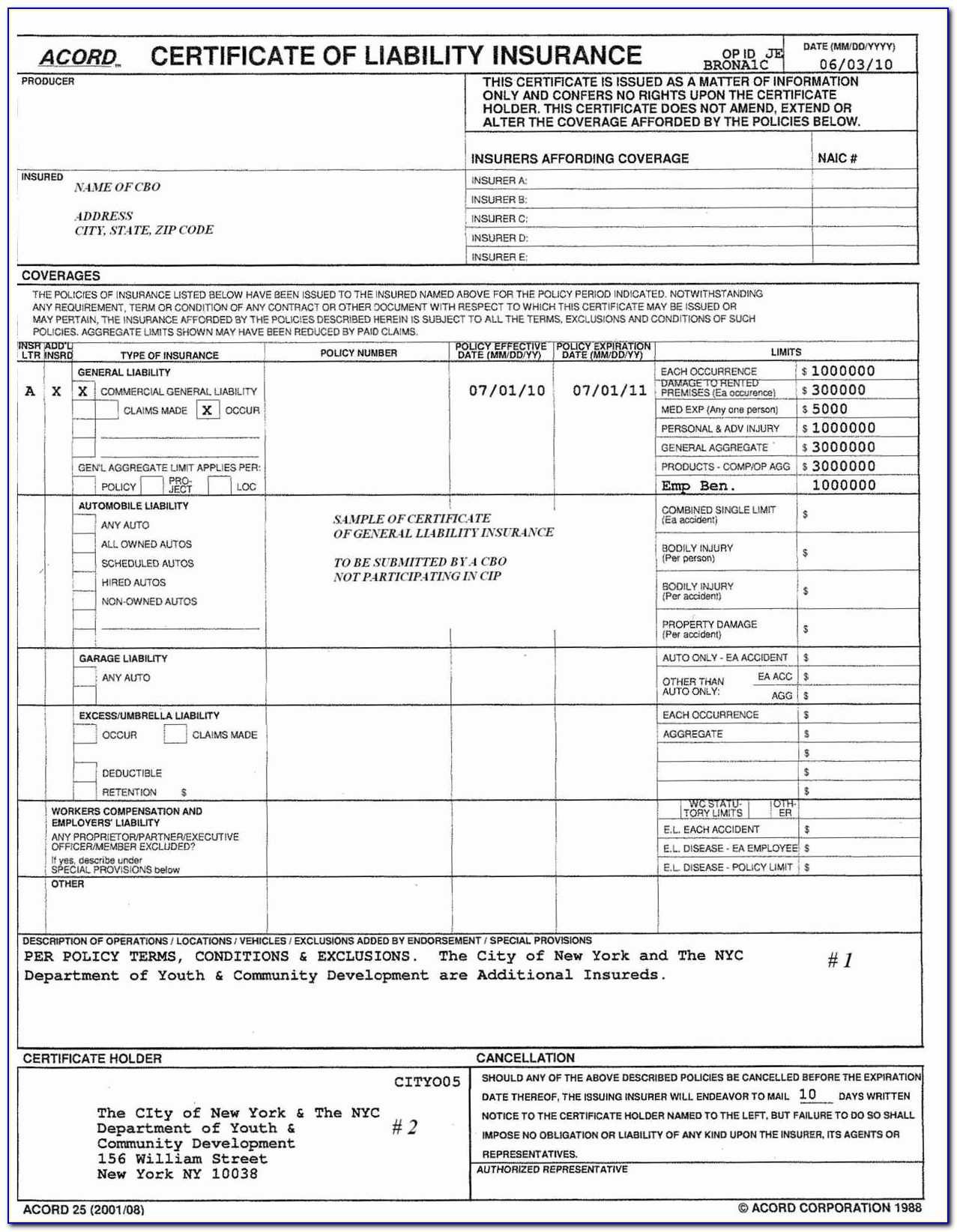 Blank Certificate Of Insurance Form Beautiful 34 With Acord Insurance Certificate Template