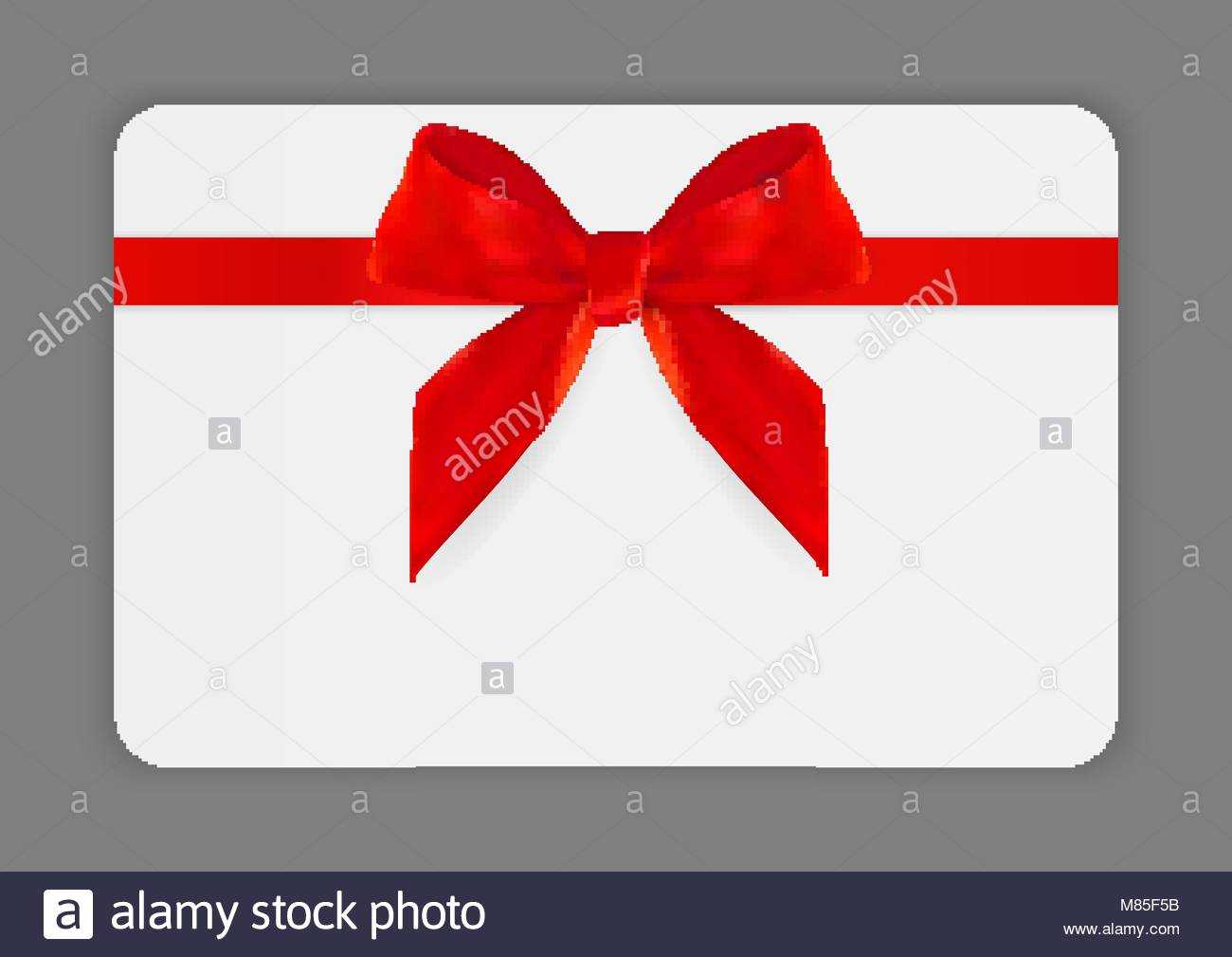 Blank Gift Card Template With Red Bow And Ribbon. Vector With Present Card Template