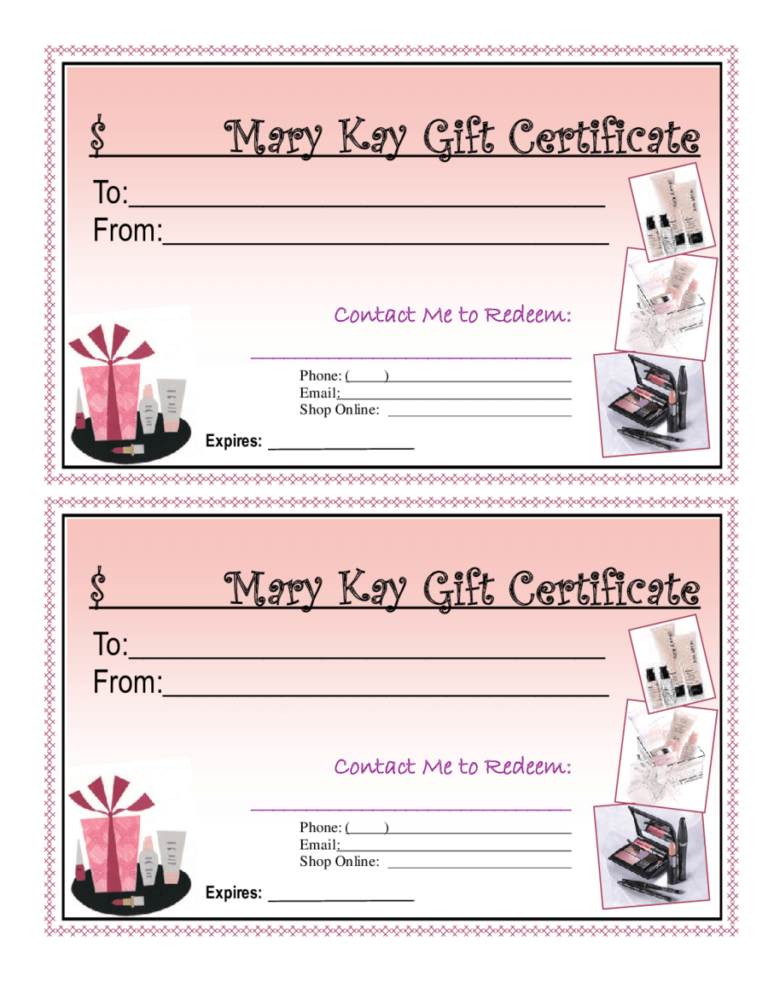 Mary Kay Gift Certificate Template