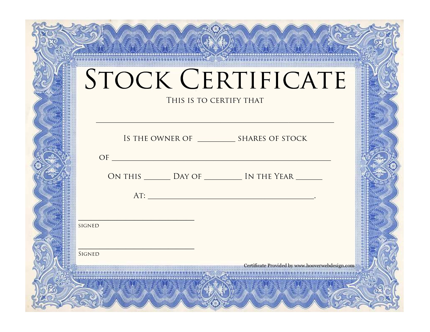 Blank Stock Certificate Template Printable Certificates Intended For Template Of Share Certificate