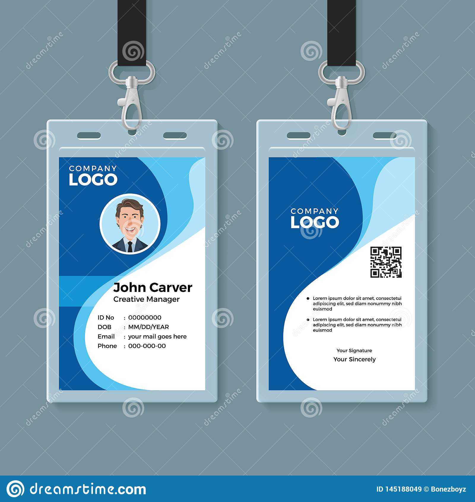 Blue Curve Wave Id Card Design Template Stock Vector In Company Id Card Design Template