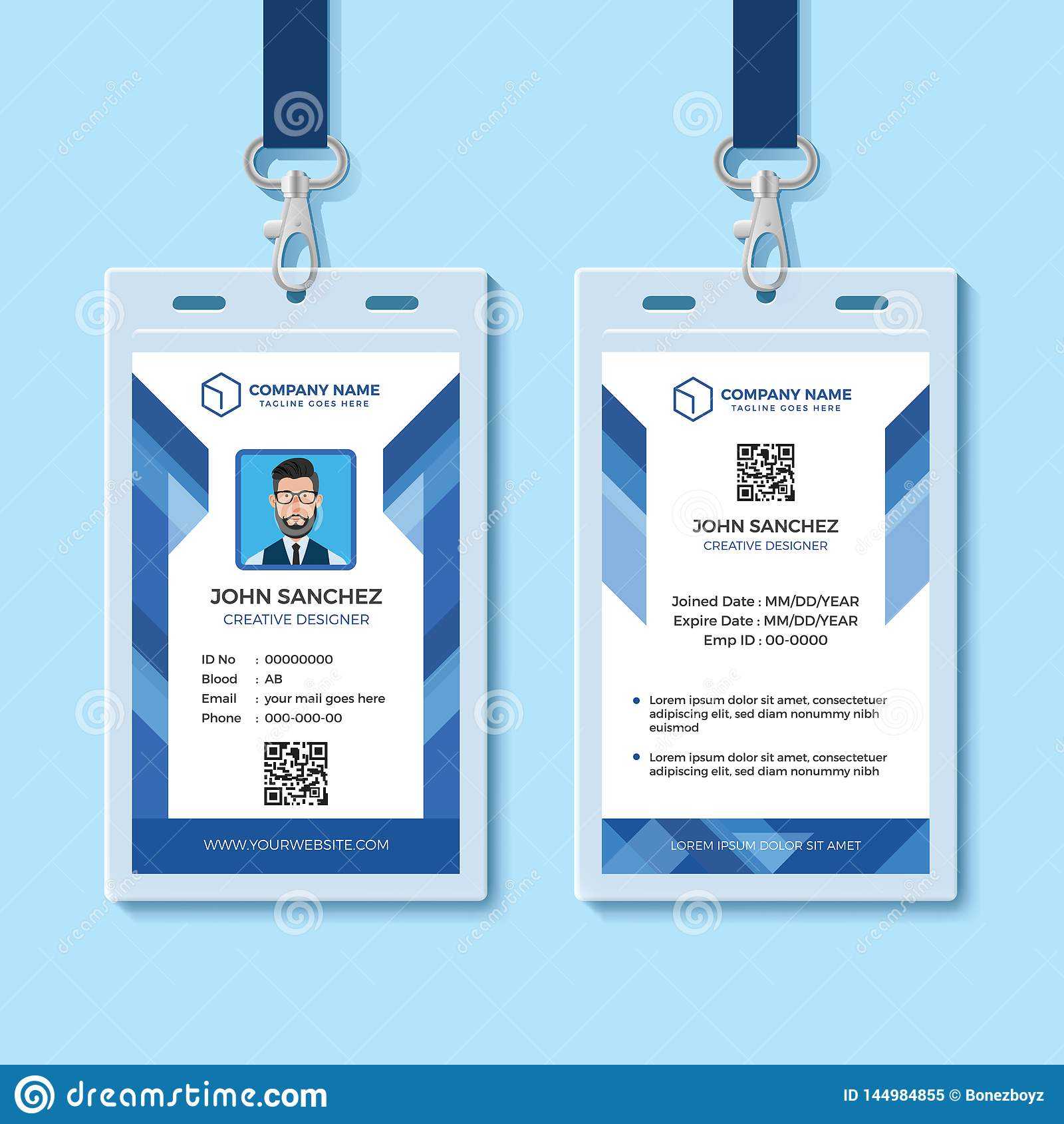 Blue Employee Id Card Design Template Stock Vector Regarding Template For Id Card Free Download