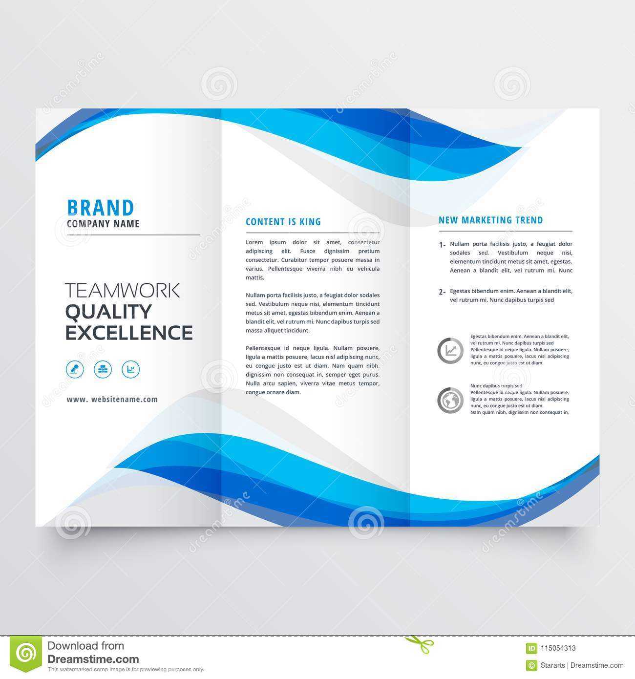 Blue Wavy Business Trifold Brochure Template Stock Vector Regarding Brochure Template Illustrator Free Download
