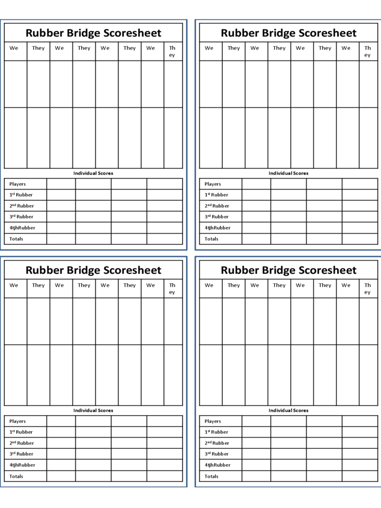 Bridge Score Sheet – 6 Free Templates In Pdf, Word, Excel With Bridge Score Card Template