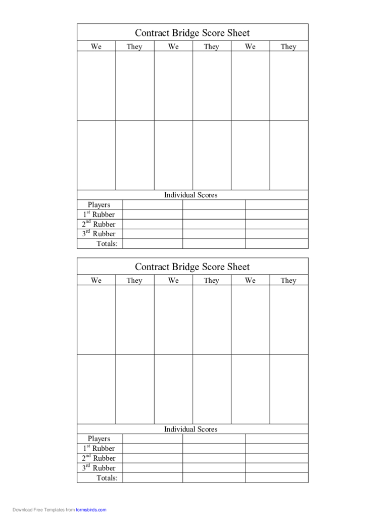 Bridge Score Sheet - 6 Free Templates In Pdf, Word, Excel With Regard To Bridge Score Card Template