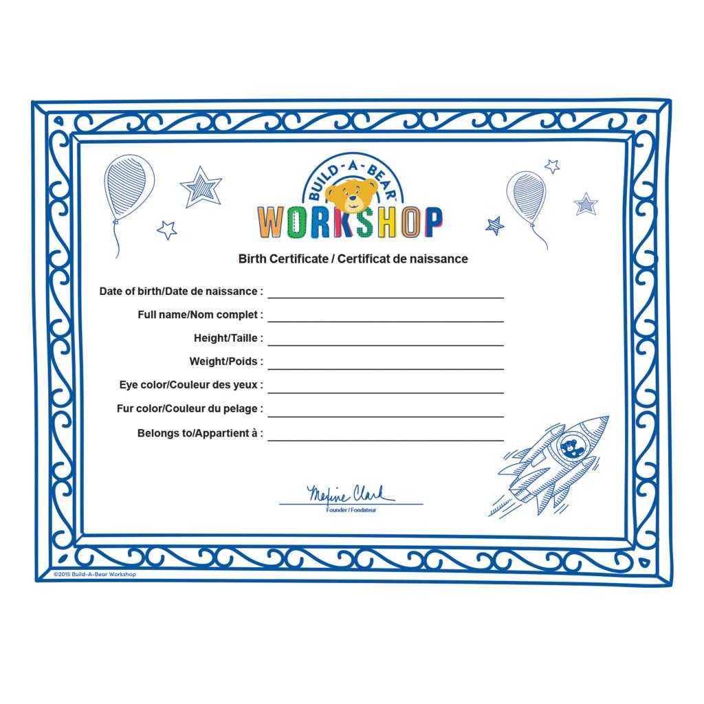 Free Printable Build A Bear Birth Certificate Template Printable