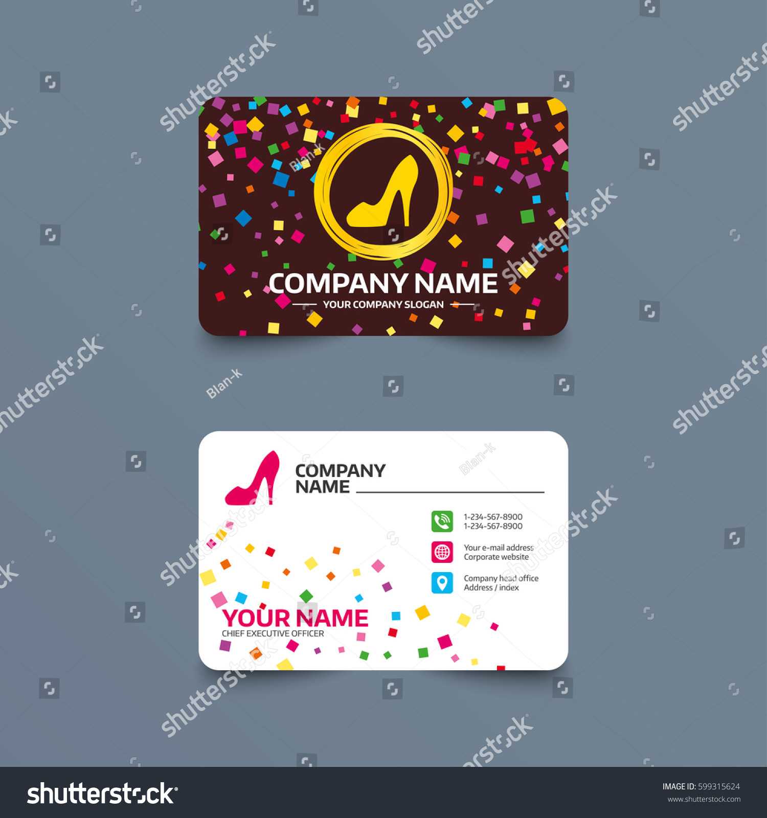 Business Card Template Confetti Pieces Women Stock Vector Within High Heel Shoe Template For Card
