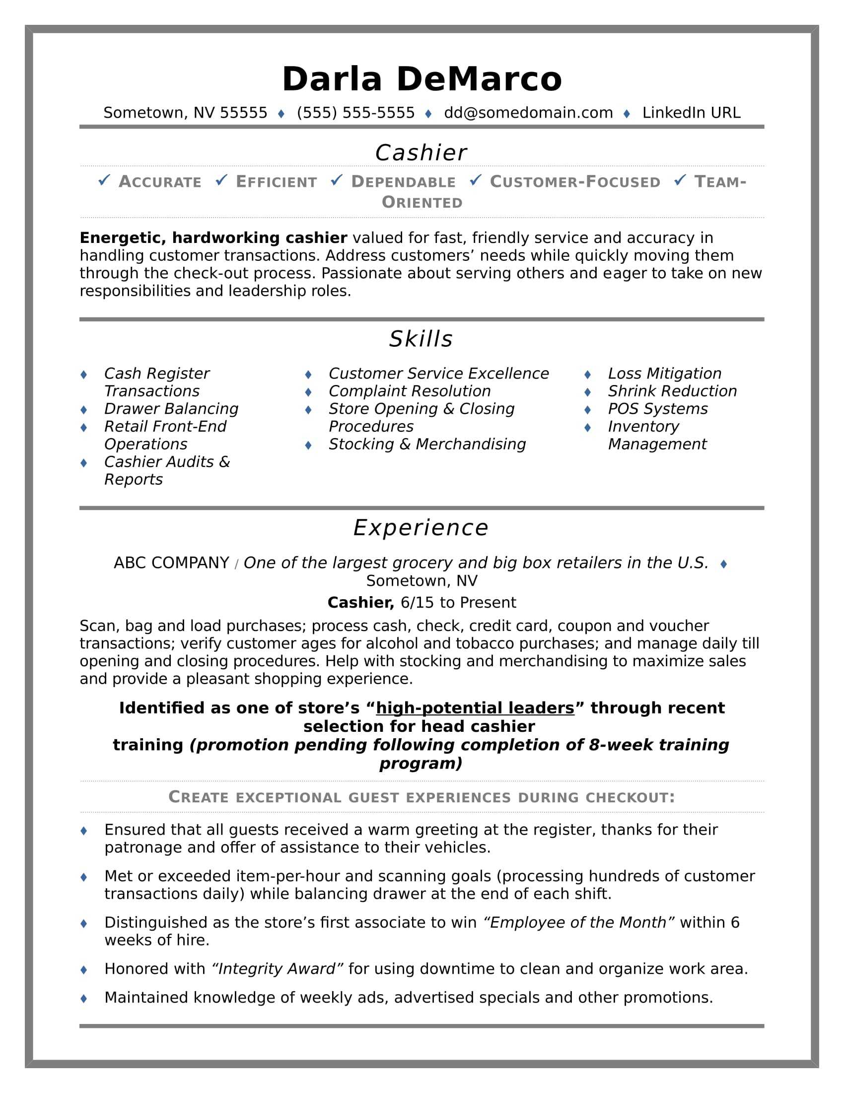 Cashier Resume Sample | Monster With Service Job Card Template
