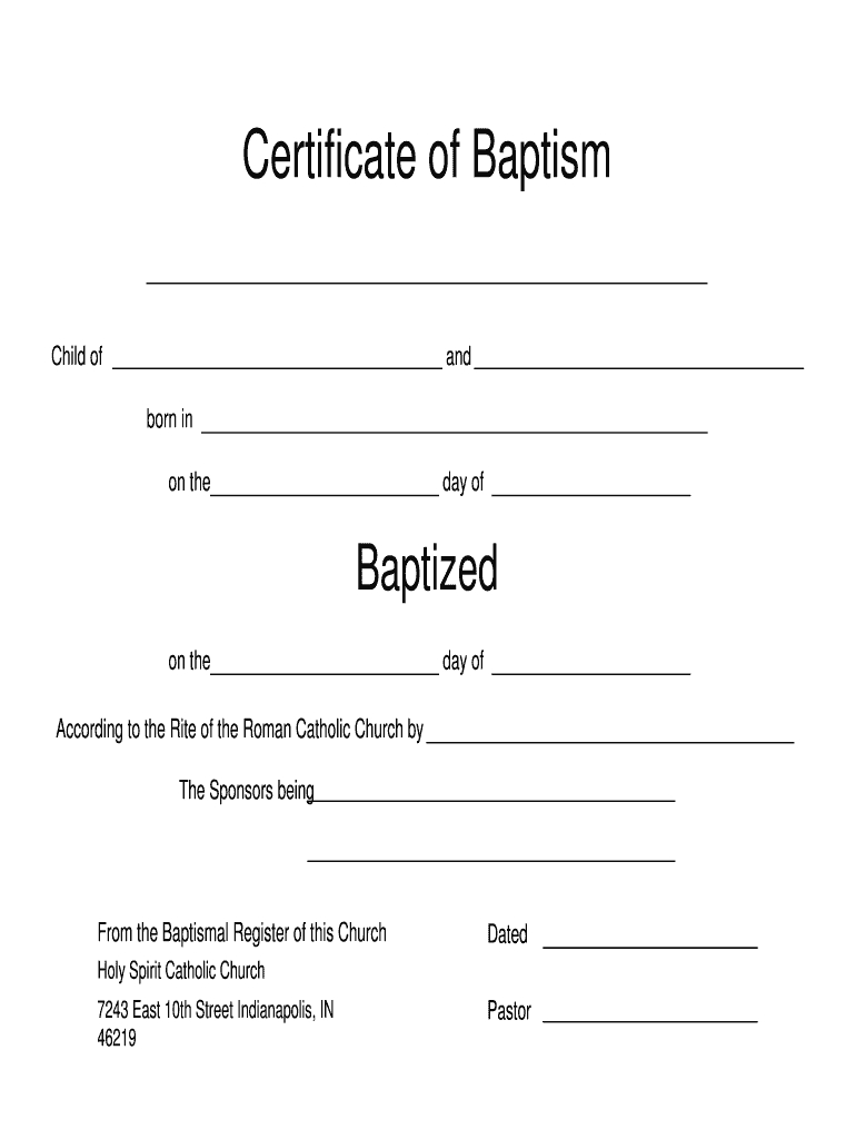 Catholic Baptism Certificate Online – Fill Online, Printable In Roman Catholic Baptism Certificate Template