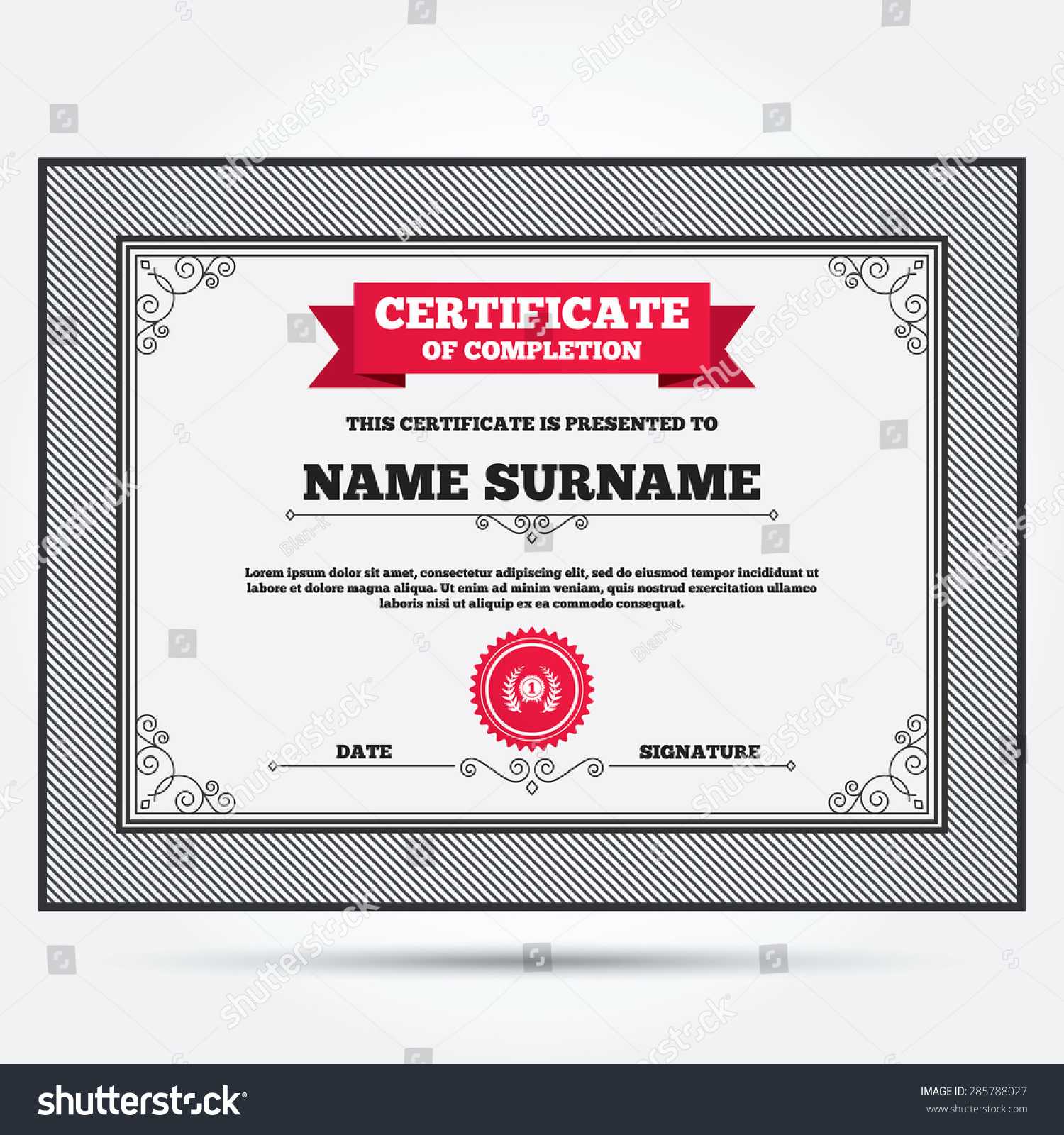 Certificate Completion First Place Award Sign Stock Vector For First Place Certificate Template