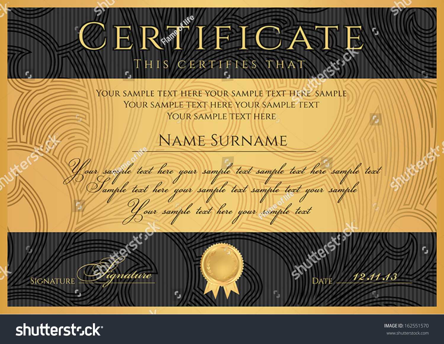 Certificate Diploma Completion Black Design Template Stock Regarding Certificate Scroll Template