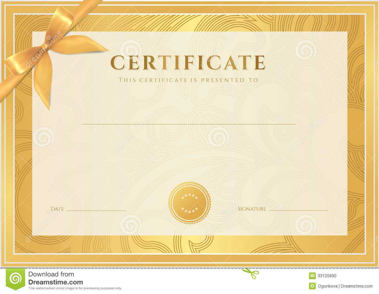 Certificate, Diploma Template. Gold Award Pattern Stock Within Scroll Certificate Templates