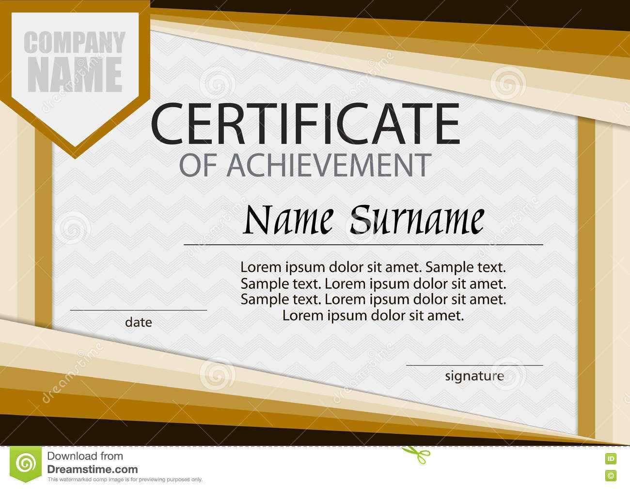 Certificate Of Achievement Template. Horizontal. Stock With Certificate Of Attainment Template