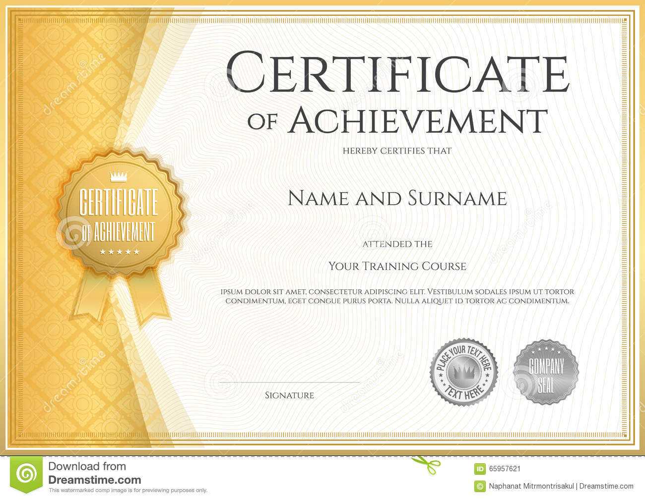 Certificate Of Achievement Template In Vector Stock Vector For Free Certificate Of Excellence Template