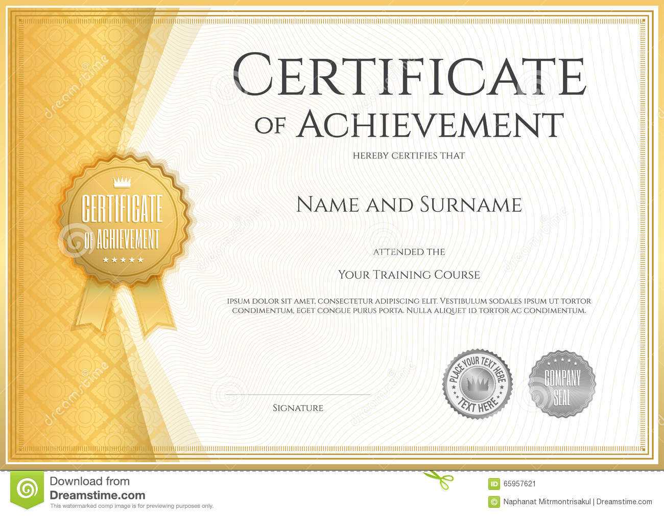 Certificate Of Achievement Template In Vector Stock Vector Regarding Certificate Of Accomplishment Template Free