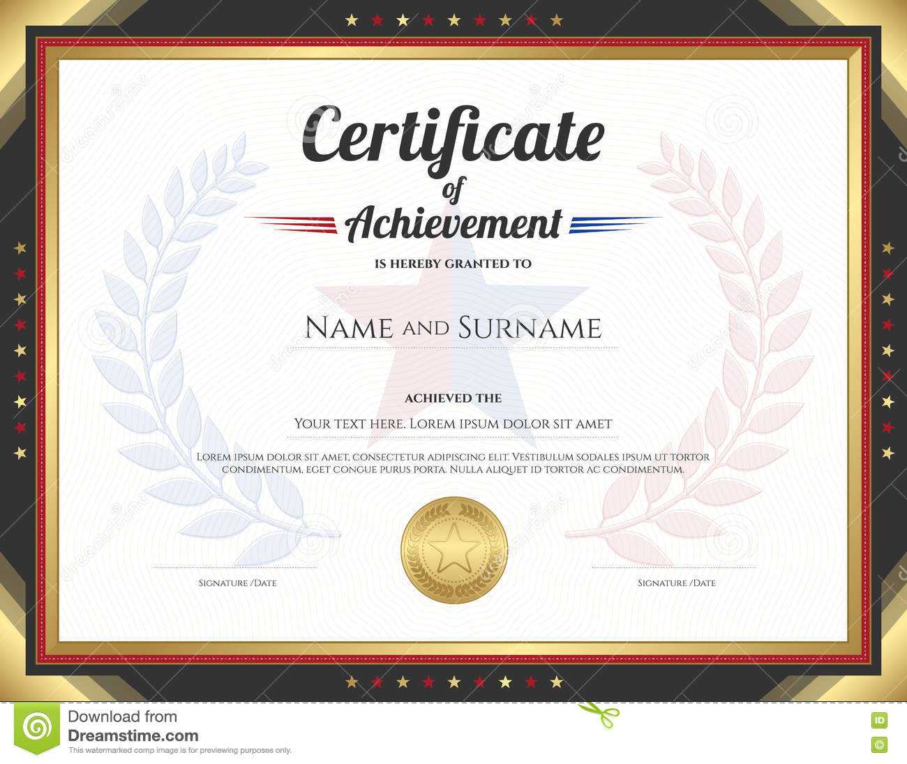 Certificate Of Achievement Template With Gold Border Theme Within Star Naming Certificate Template