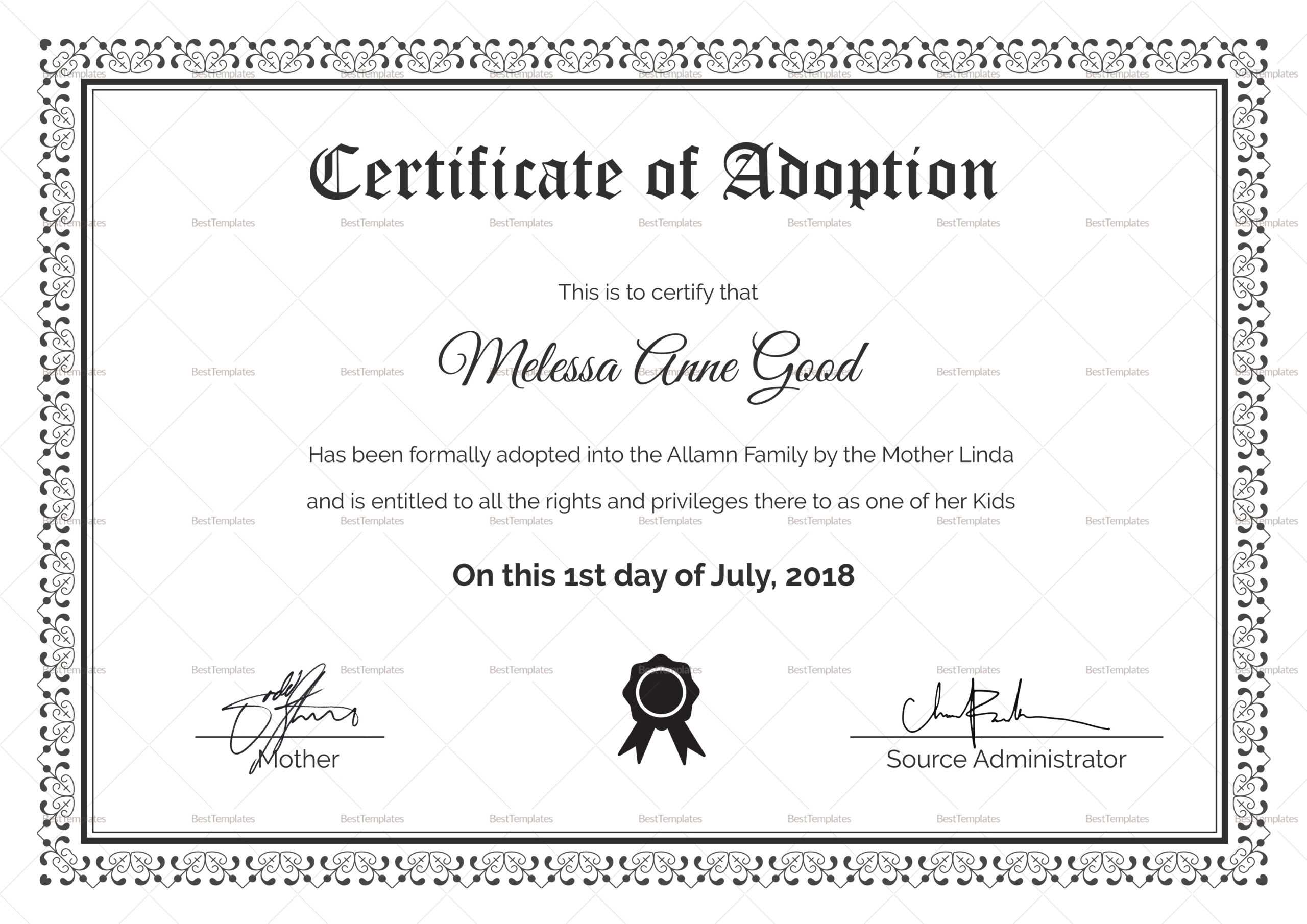 Certificate Of Adoption Template With Regard To Child Adoption Certificate Template