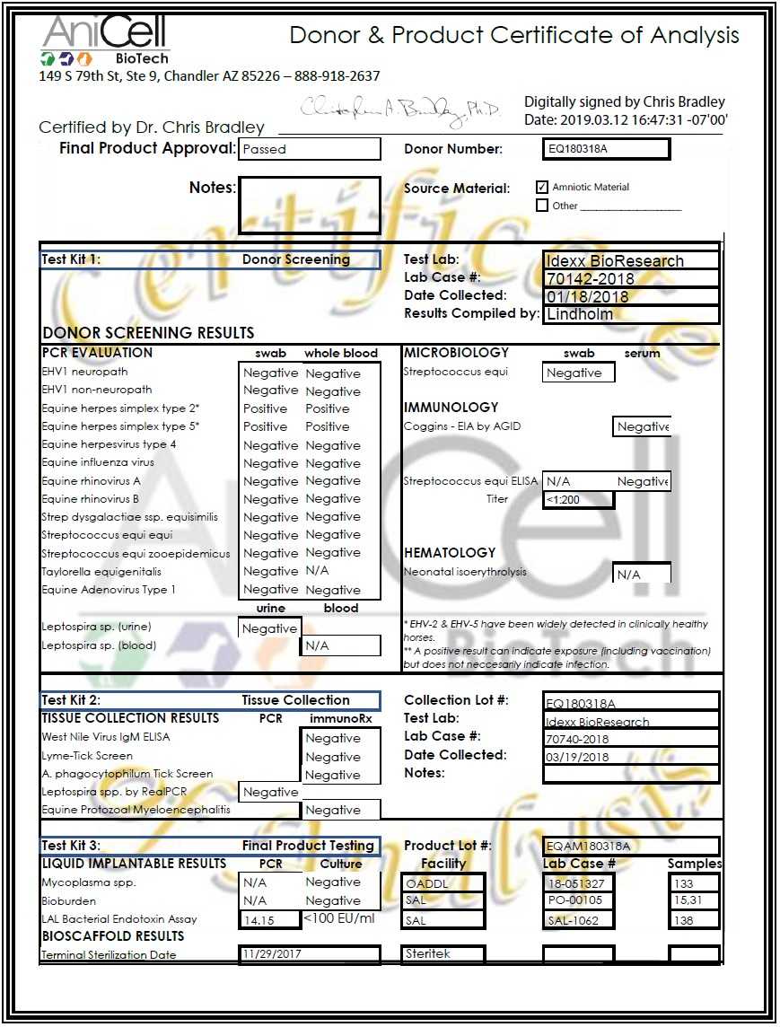 Certificate Of Analysis Template – Anicell Biotech Intended For Certificate Of Analysis Template