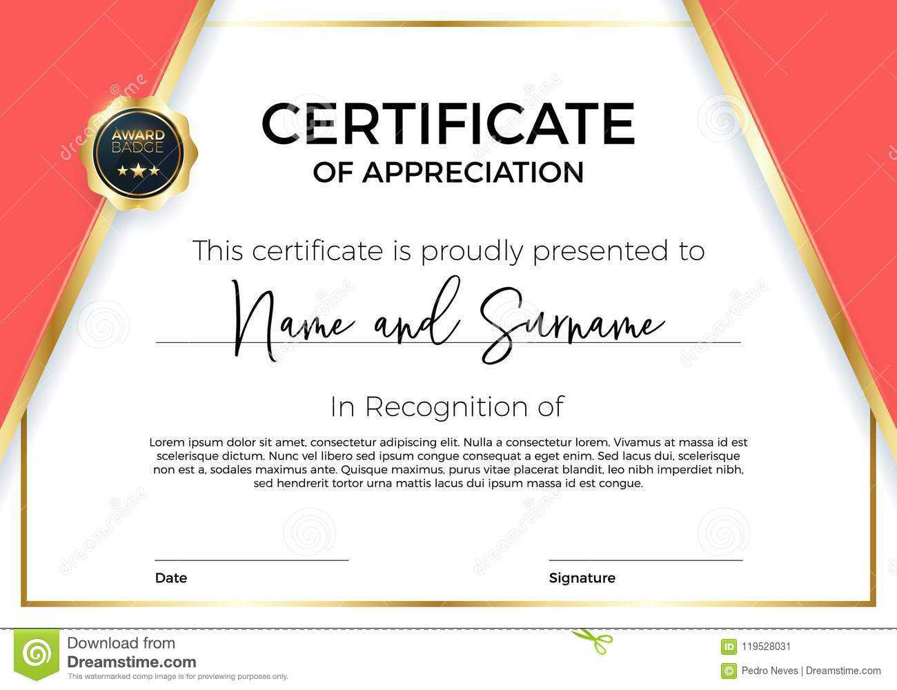 Certificate Of Appreciation Or Achievement With Award Badge With Sample Award Certificates Templates
