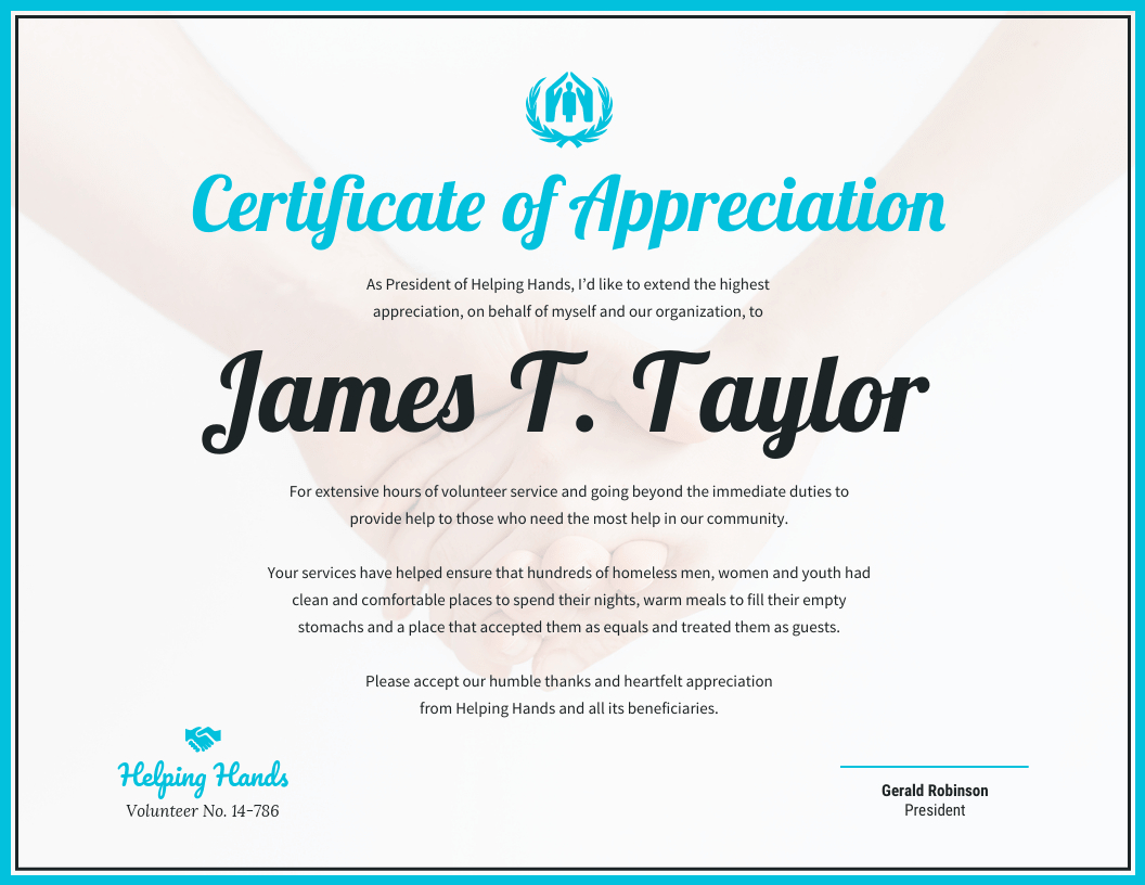 Certificate Of Appreciation Regarding Volunteer Certificate Template