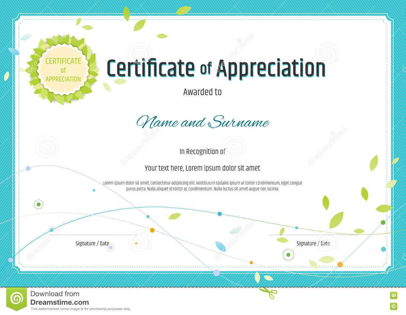 Certificate Of Appreciation Template In Nature Theme With Within Template For Recognition Certificate