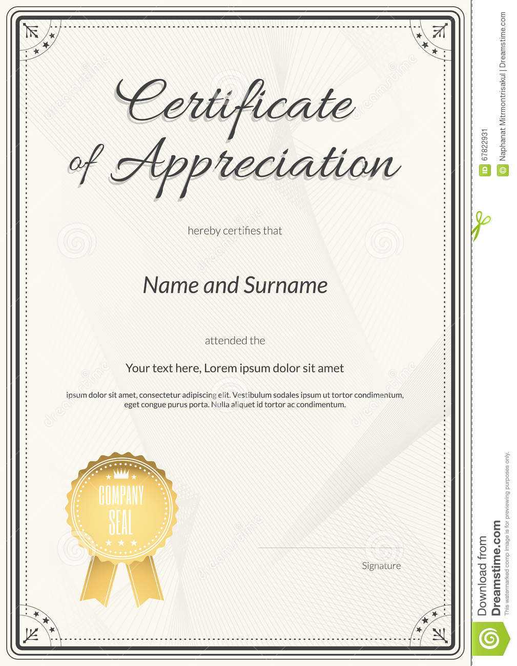 Certificate Of Appreciation Template In Vector Stock Vector Within Certificate Of Excellence Template Free Download