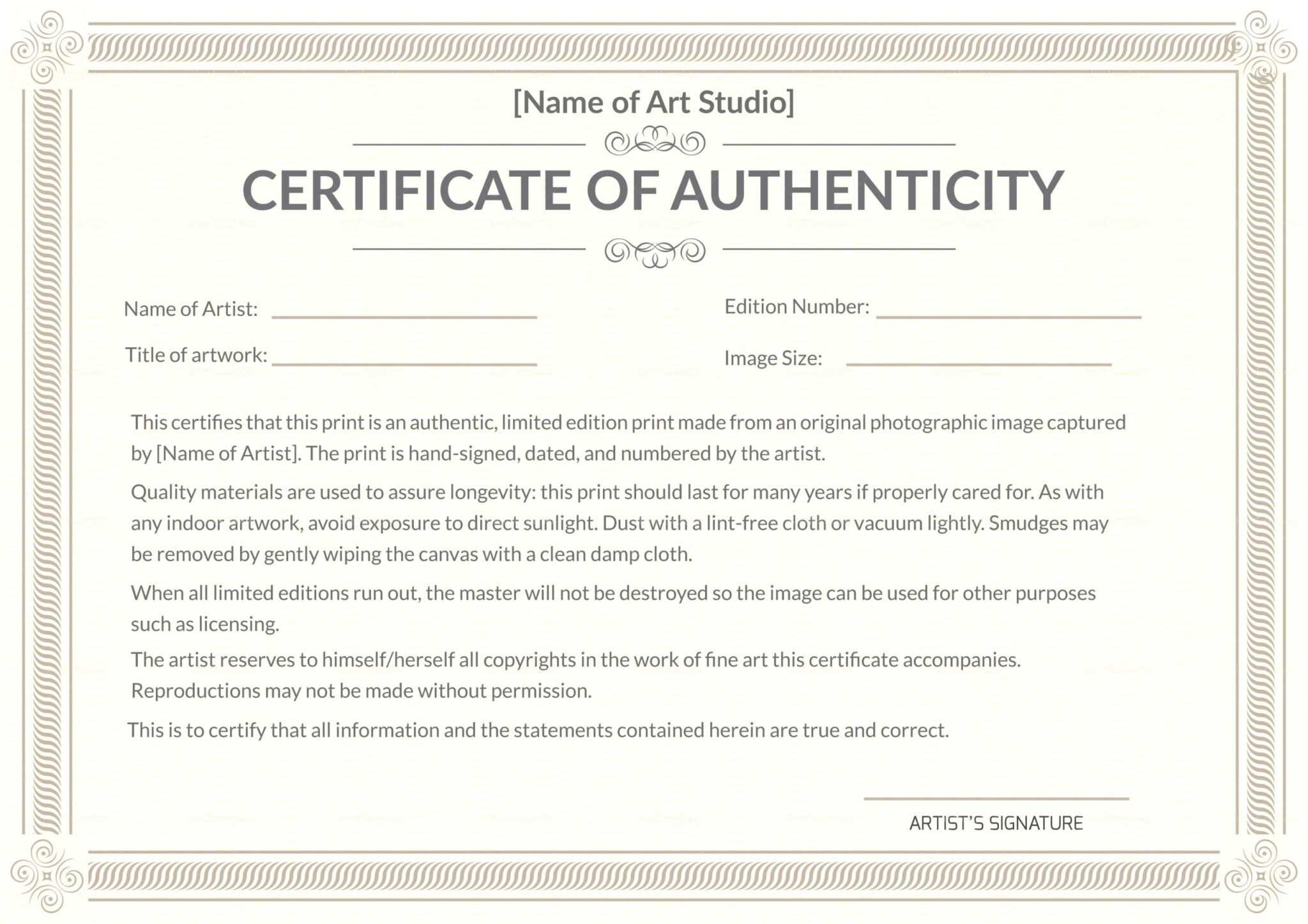 Certificate Of Authenticity Template Certificates Officecom With Regard ...