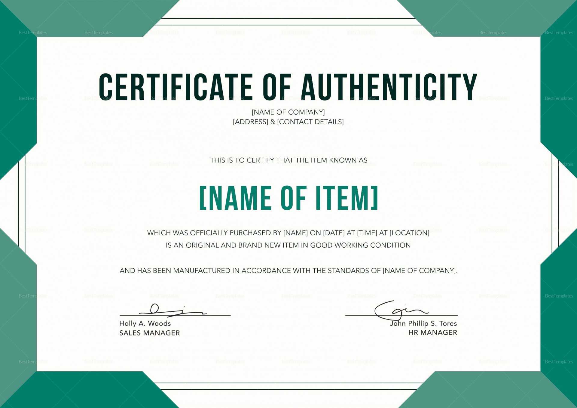 Certificate Of Authenticity Template Ndash Artwork Microsoft Throughout Certificate Of Authenticity Template