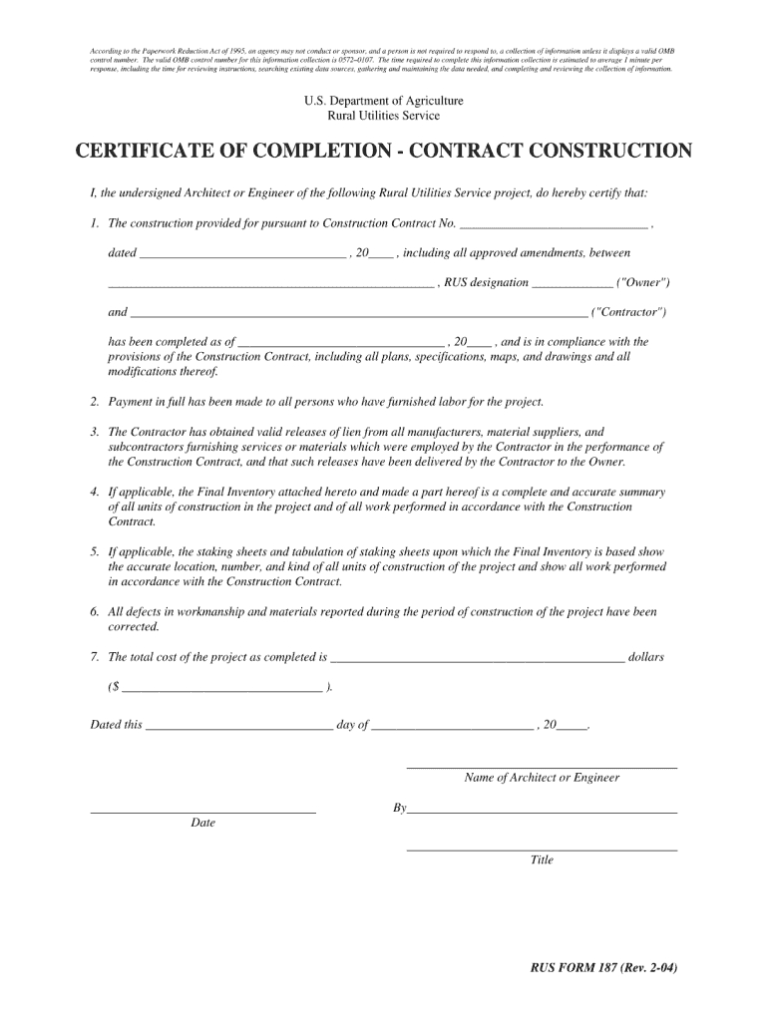 Certificate Of Completion Construction Pdf Fill Online Within