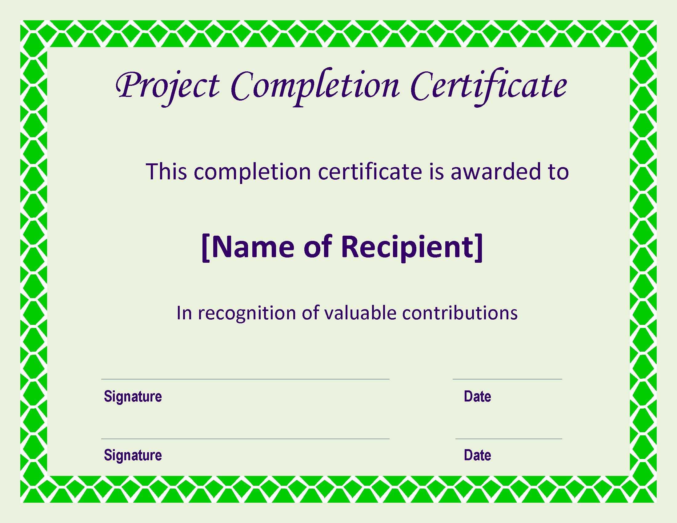 Certificate Of Completion Project | Templates At Within Certificate Template For Project Completion