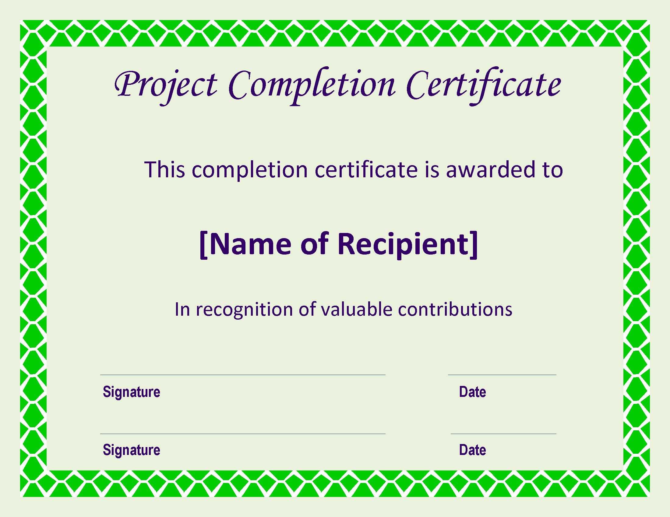 Certificate Template For Project Completion Sample gelorailmu