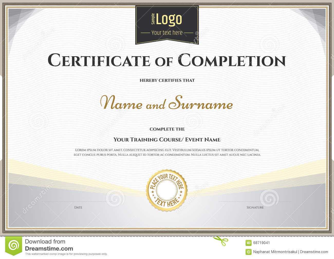 Certificate Of Completion Template In Vector For Achievement Intended For Certification Of Completion Template