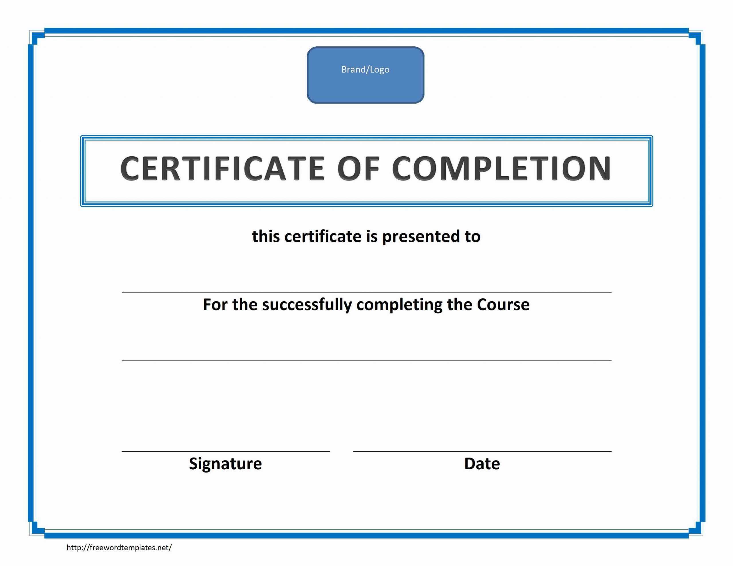 Certificate Of Completion Template Word 2010 Blank In Certificate Template For Project Completion