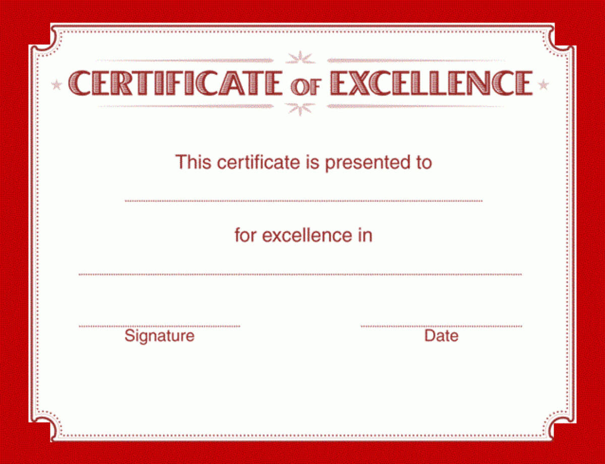 Certificate Of Excellence Template | Free Printable Ms Word Throughout Certificate Of Excellence Template Word