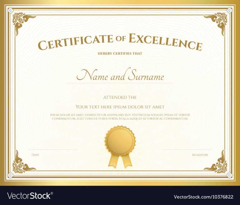 Certificate Of Excellence Template Gold Theme In Free Certificate Of ...