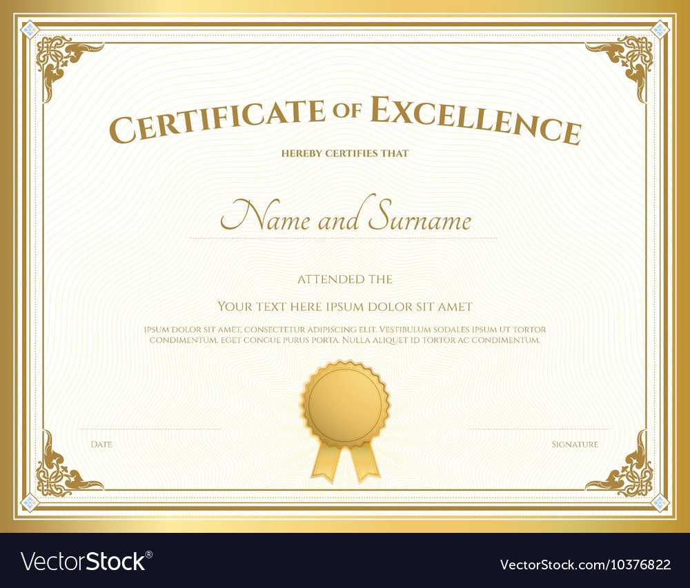 Certificate Of Excellence Template Gold Theme In Free Certificate Of Excellence Template