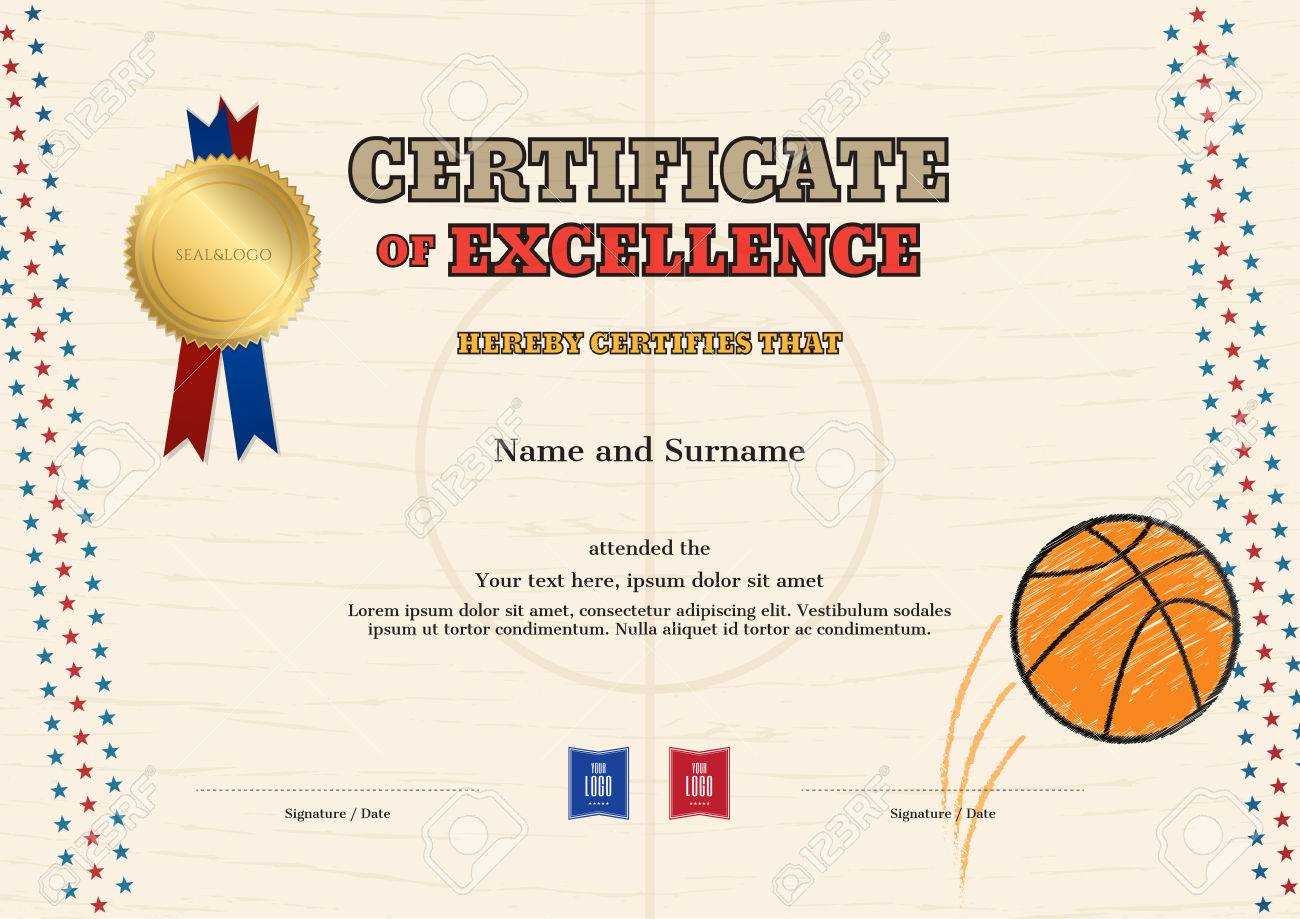 Certificate Of Excellence Template In Sport Theme For Basketball.. With Basketball Camp Certificate Template