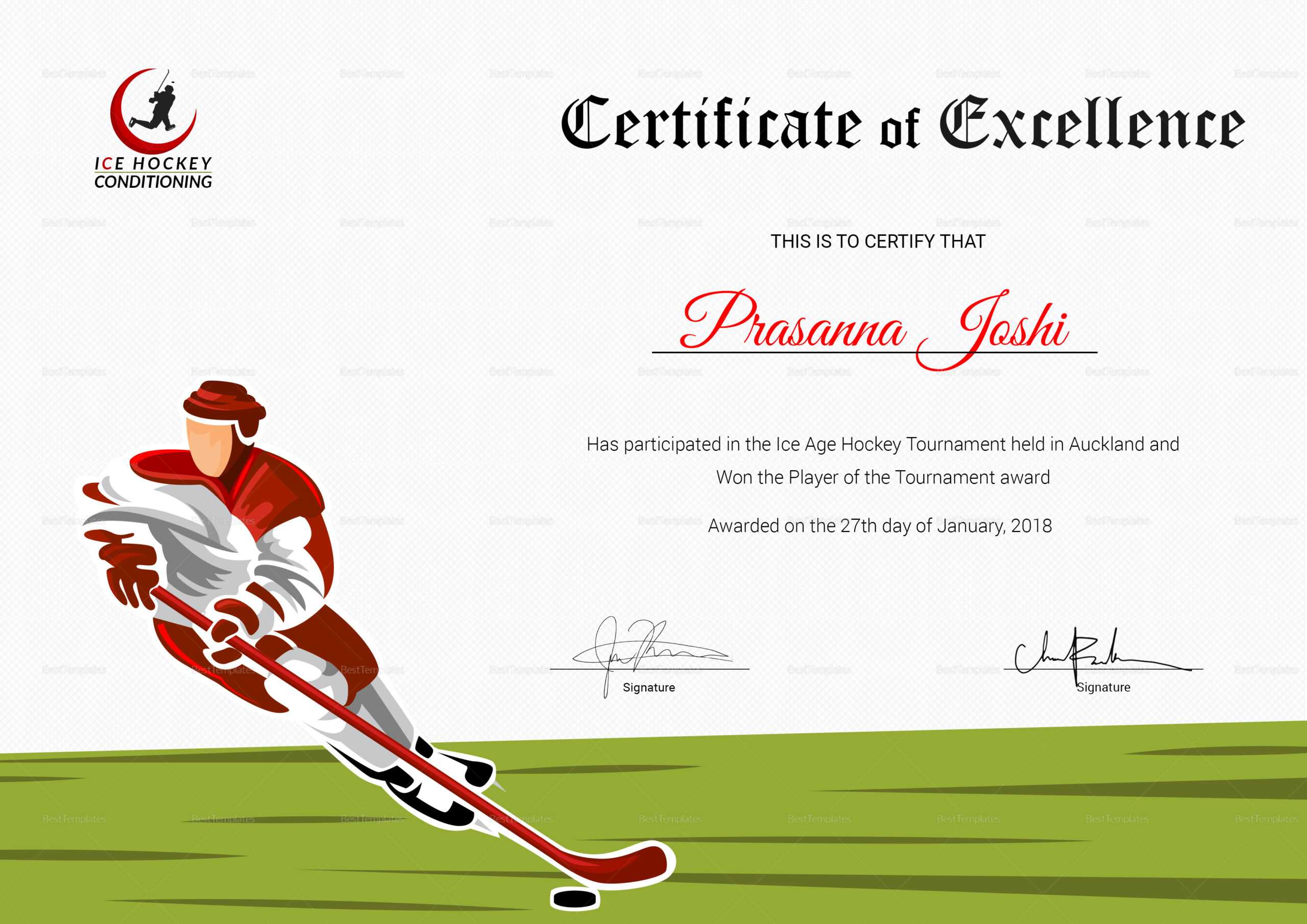 Certificate Of Hockey Performance Template Pertaining To Hockey Certificate Templates