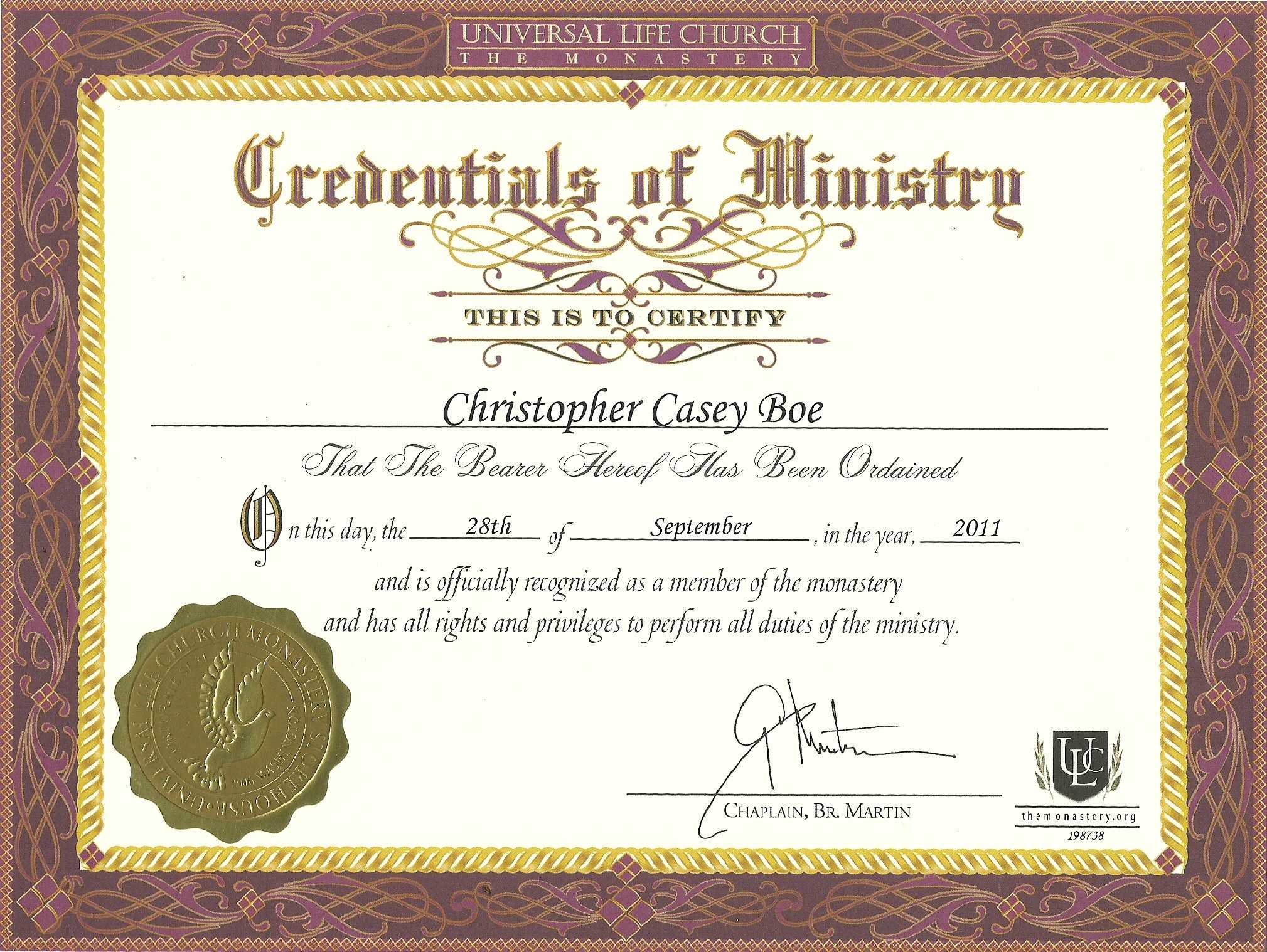 Certificate Of Ordination For Deaconess Example Intended For Certificate Of Ordination Template