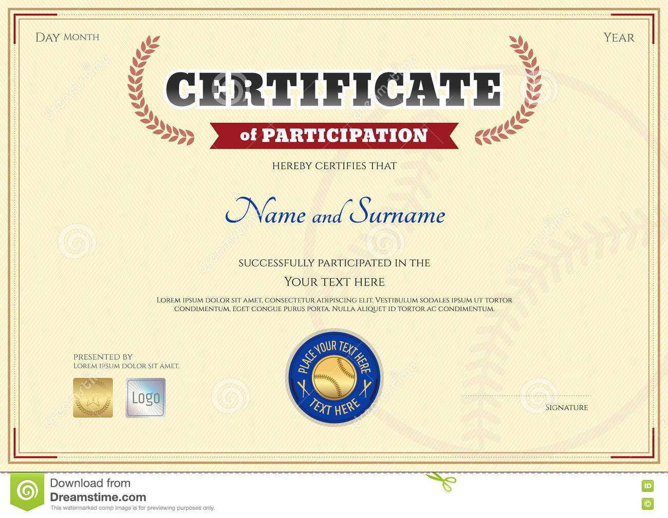 Certificate Of Participation Template In Baseball Sport Within Free Templates For Certificates Of Participation