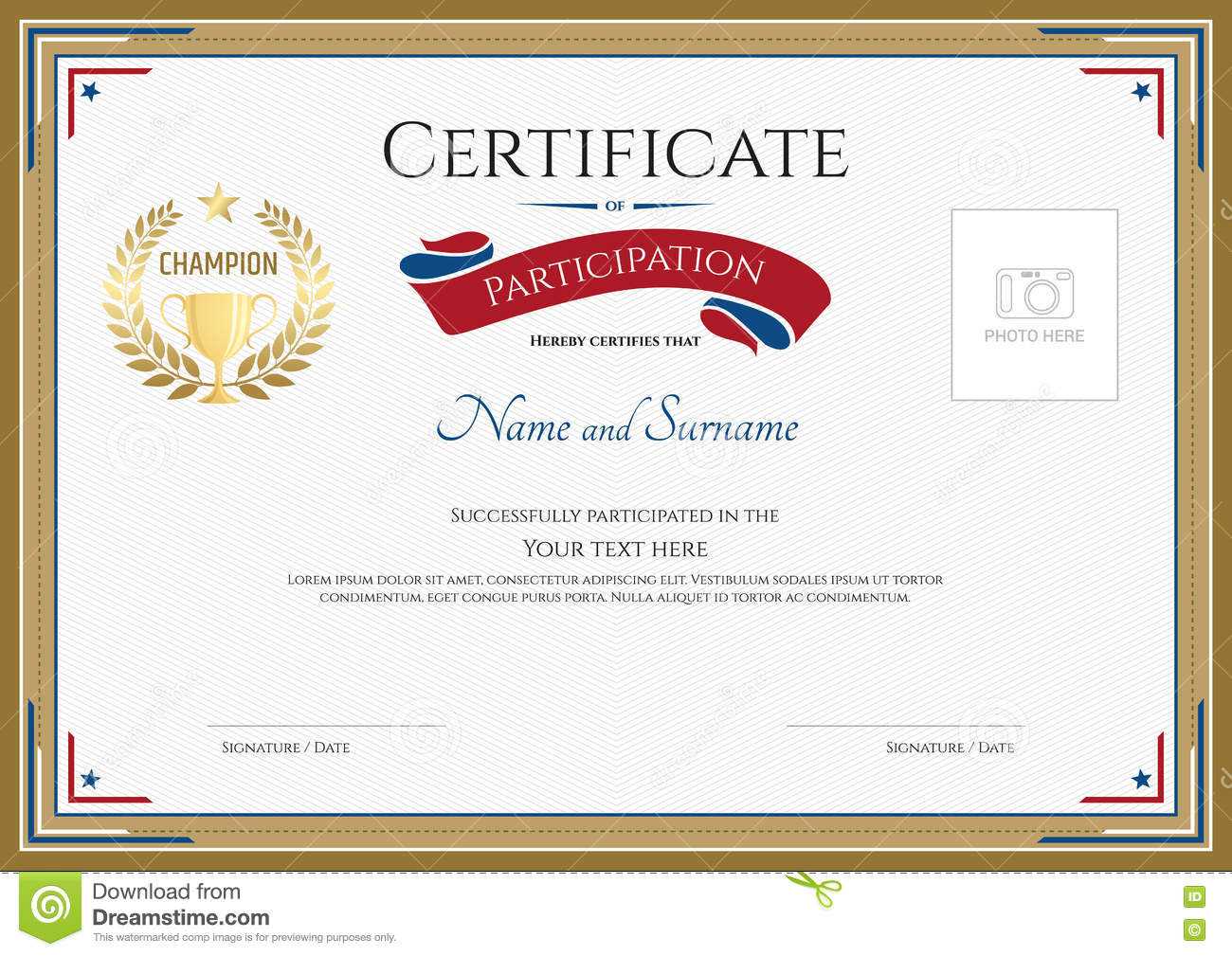 Certificate Of Participation Template In Sport Theme Stock In Participation Certificate Templates Free Download