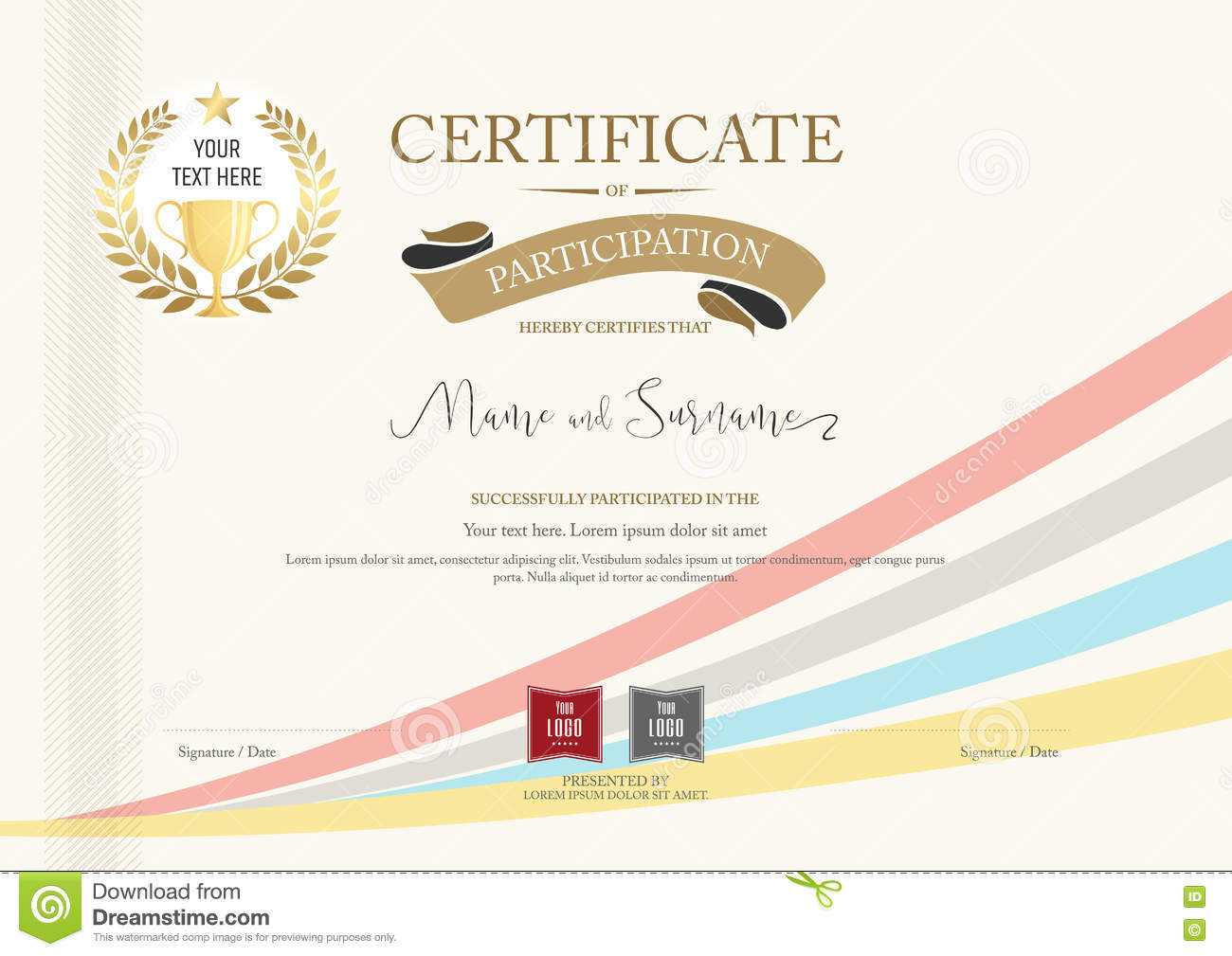 Certificate Of Participation Template With Golden Award With Templates For Certificates Of Participation