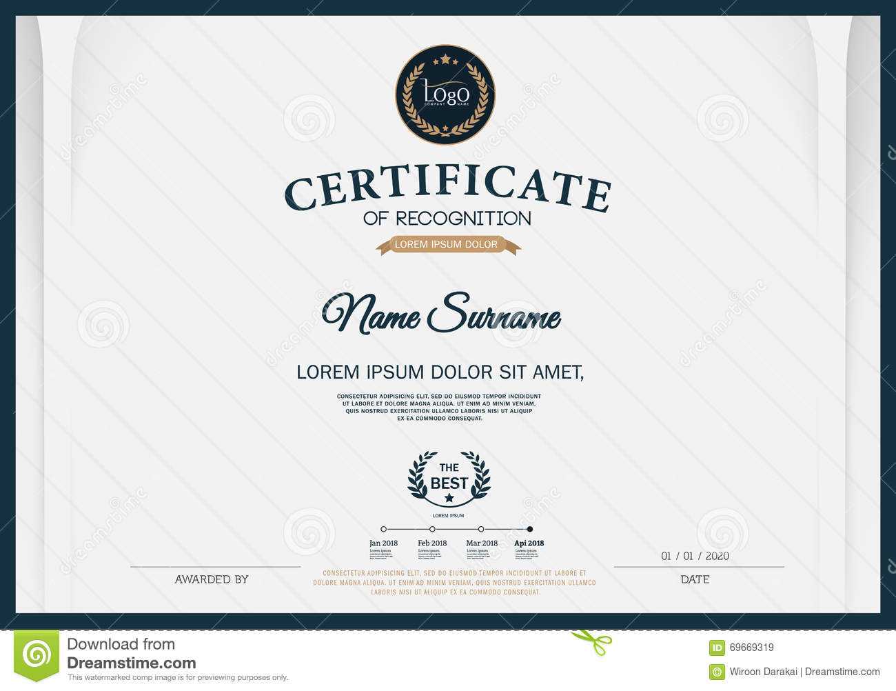 Certificate Of Recognition Frame Design Template Layout With Certificate Template Size