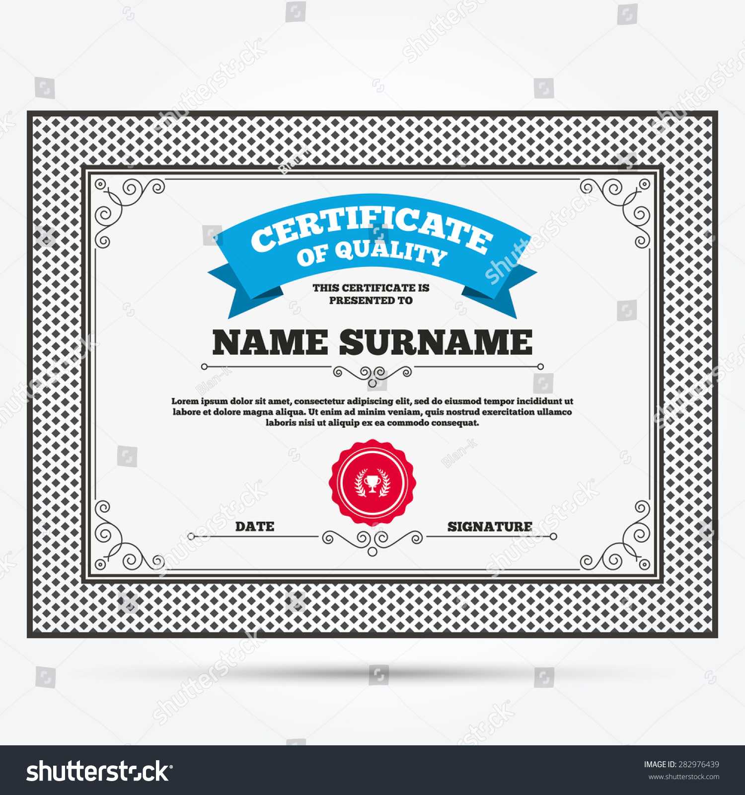 Certificate Quality First Place Cup Award Stock Vector Pertaining To First Place Certificate Template