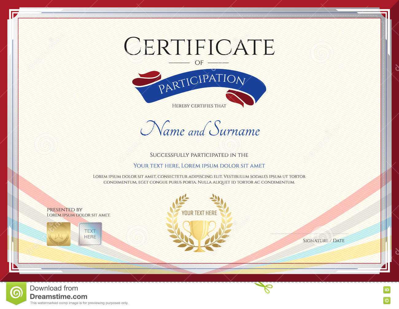 Certificate Template For Achievement, Appreciation Or With Conference Participation Certificate Template