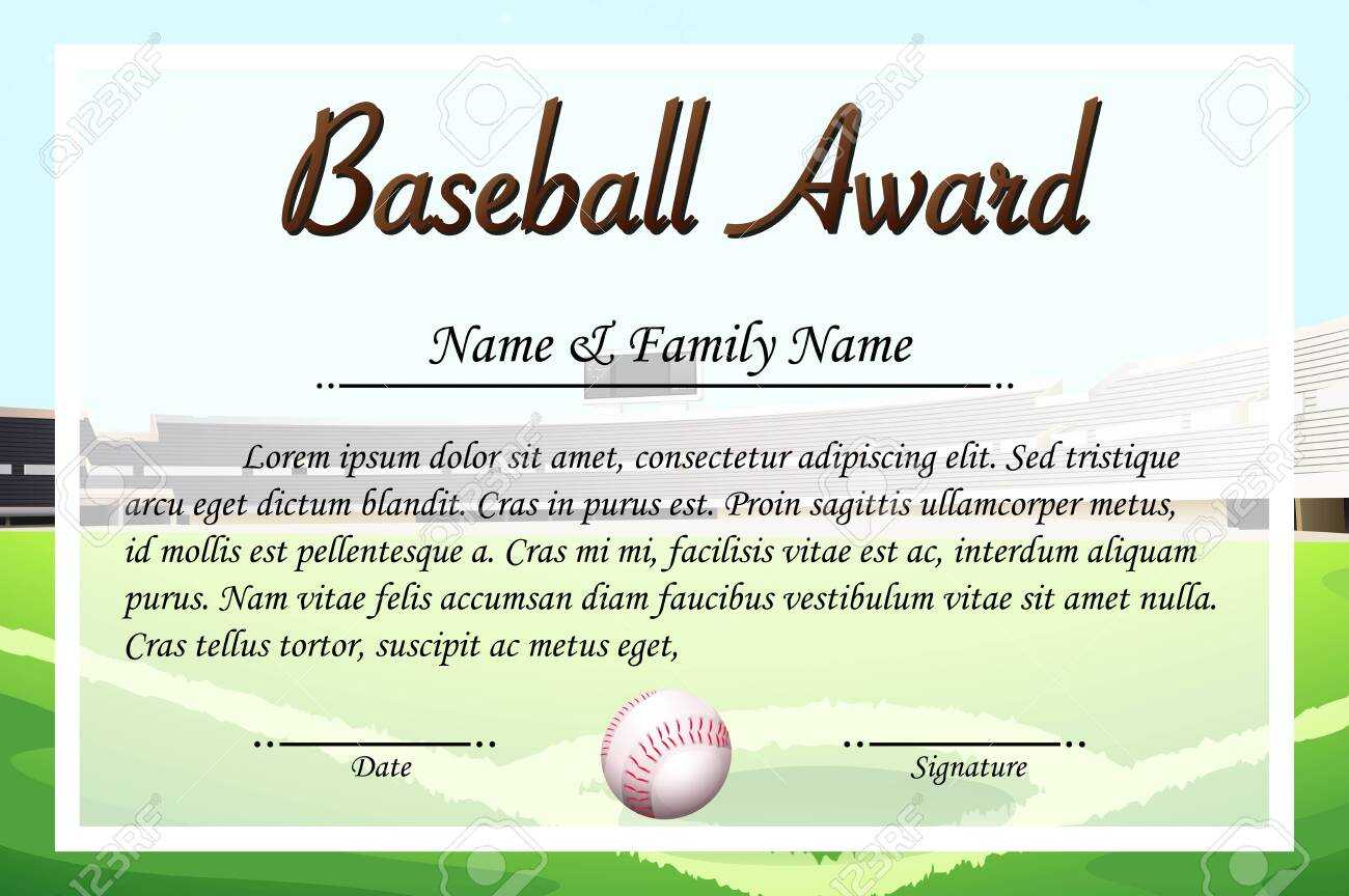 Certificate Template For Baseball Award Illustration Throughout 