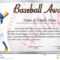 Certificate Template For Baseball Award With Baseball Player Intended For Softball Certificate Templates