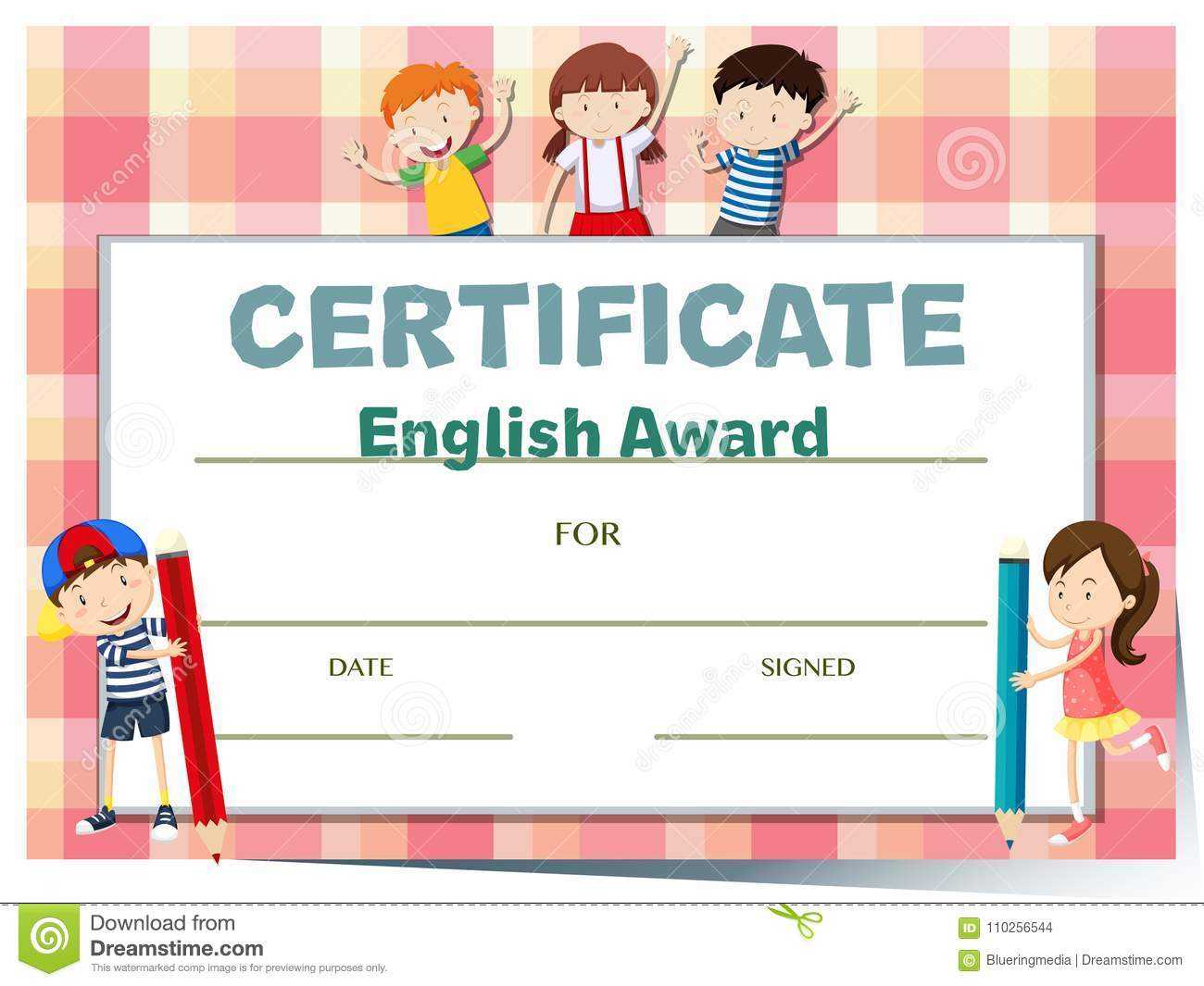 Certificate Template For English Award With Many Kids Stock Within Certificate Of Achievement Template For Kids