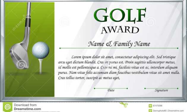 Certificate Template For Golf Award Stock Vector intended for Golf Certificate Template Free