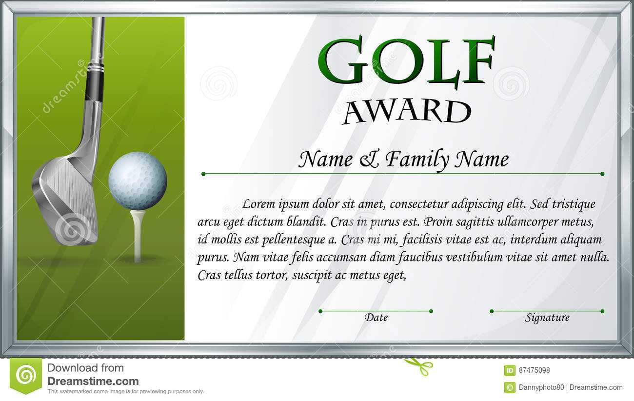 Certificate Template For Golf Award Stock Vector Intended For Golf Certificate Template Free